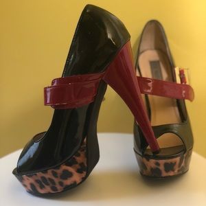 Steve Madden Leopard Heels w/ Red Accents.